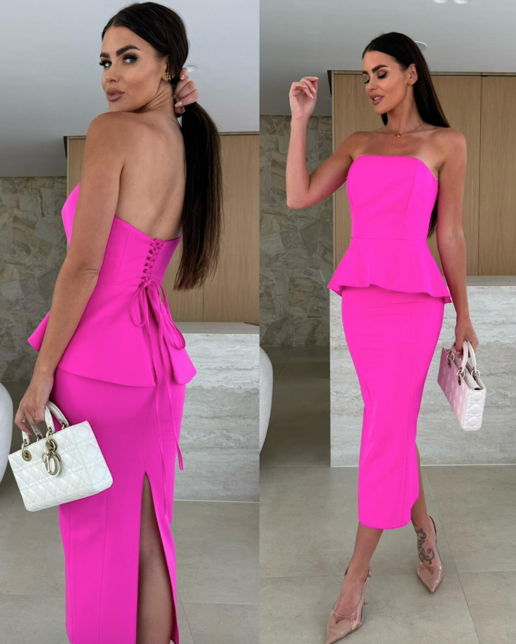 Completo Elegant Corset and Skirt fucsia